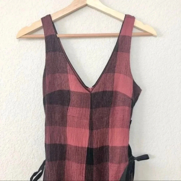 Anthropologie Ett:twa Red & Black Checked Plaid Wide Leg Crop Jumpsuit 0 - Picture 3 of 12